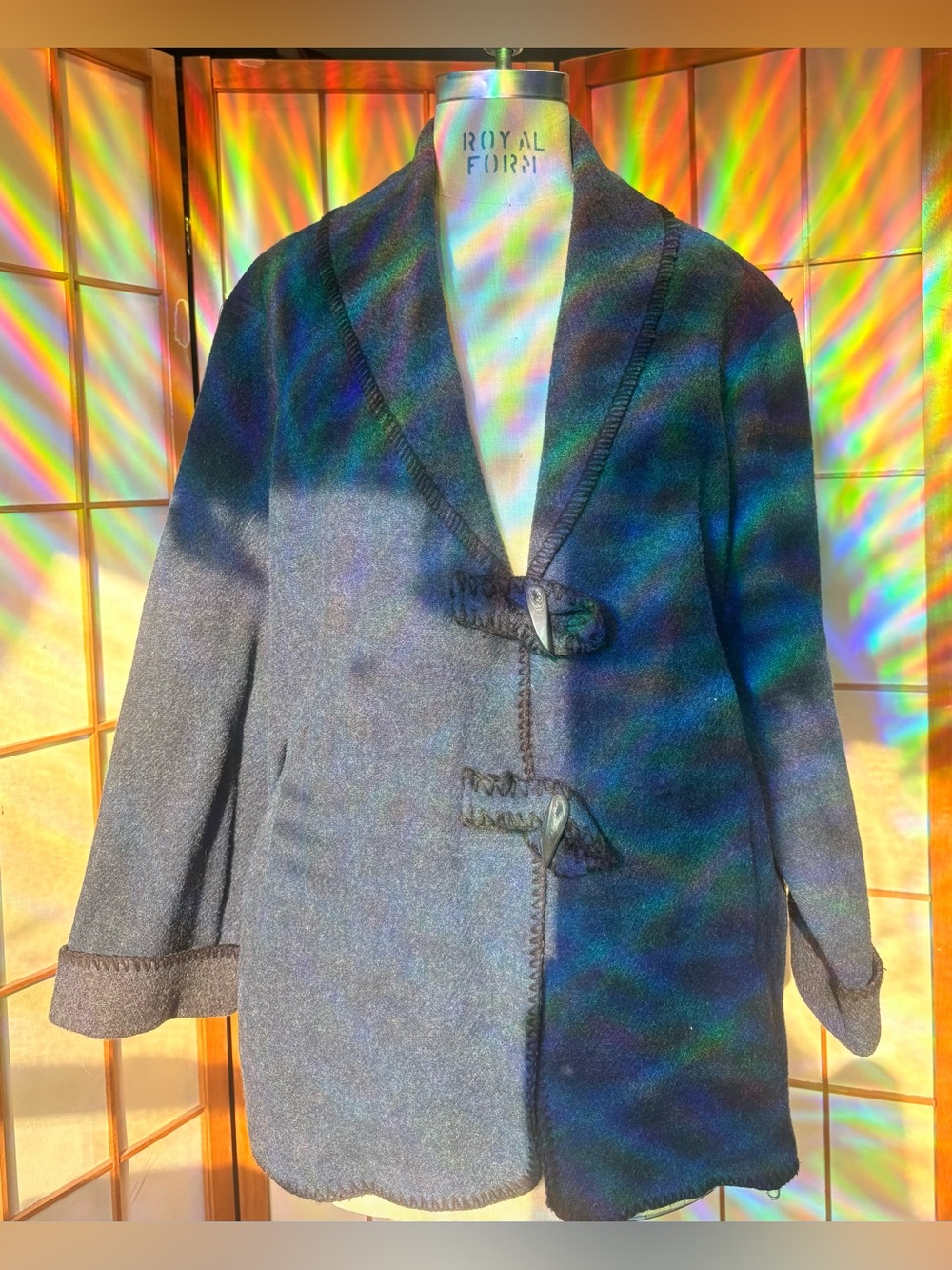 Marsh Landing Petites Navy Wool Shawl Collar Toggle Blanket Jacket Coat PL